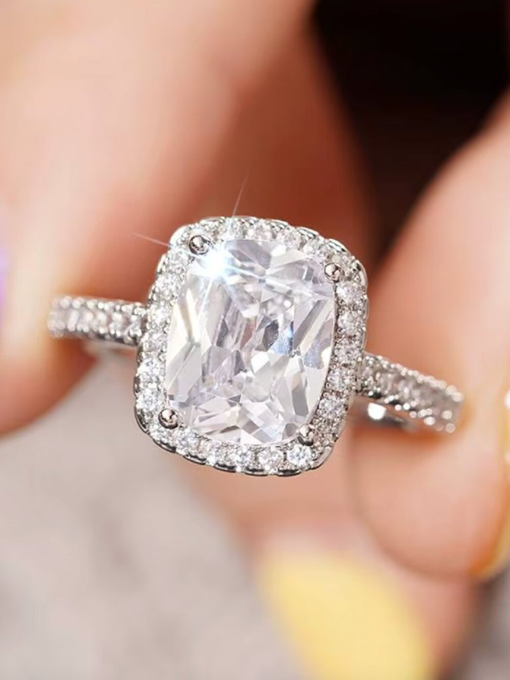 NEW 18k White Gold 4 Carat Diamond Ring Cushion Cut Ring Band
